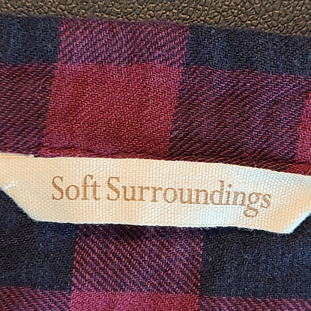 Soft Surroundings Webster Tunic Top Women S Red Burgundy Plaid Embellished Gypsy - Picture 14 of 16